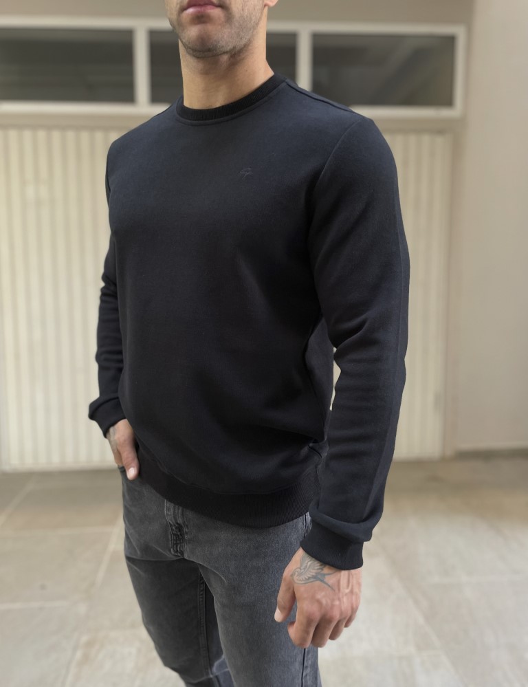 Ανδρική μαύρη πλεκτή βαβακερή μακρυμάνικη μπλούζα plus size 2308M φωτογραφία